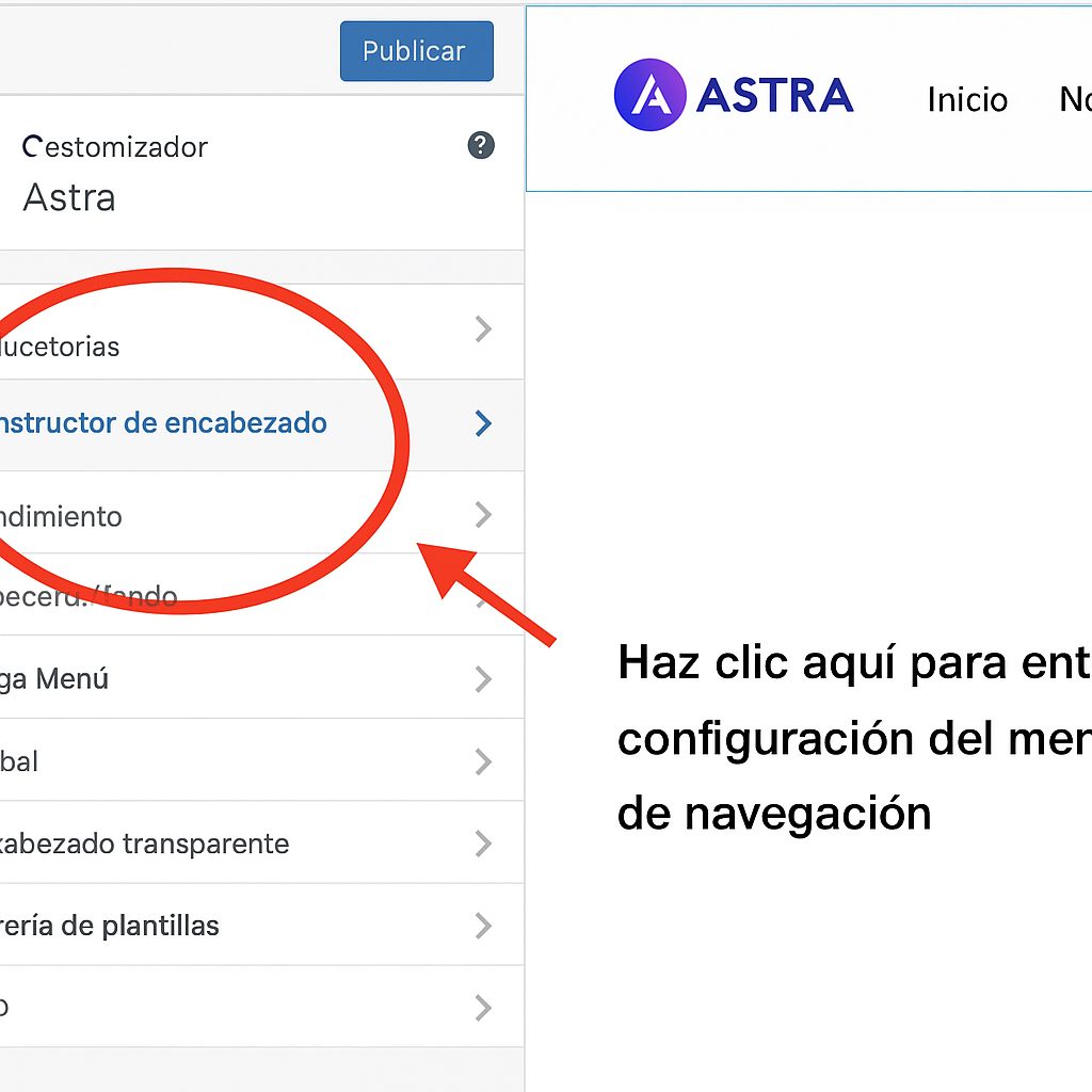 Haz clic aquí para entrar en la configuración del menú de navegación