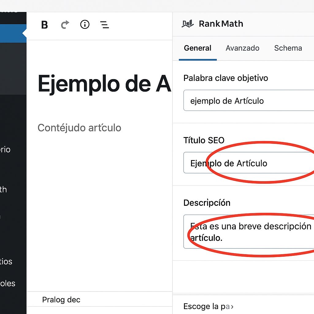 Interfaz de Rank Math en WordPress