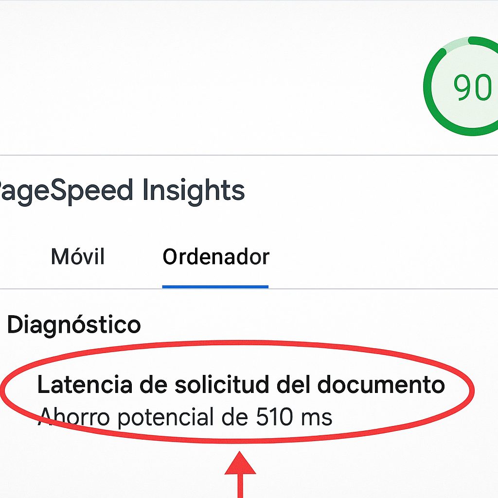 Latencia de solicitud del documento Ahorro potencial de XXX ms pagespeed
