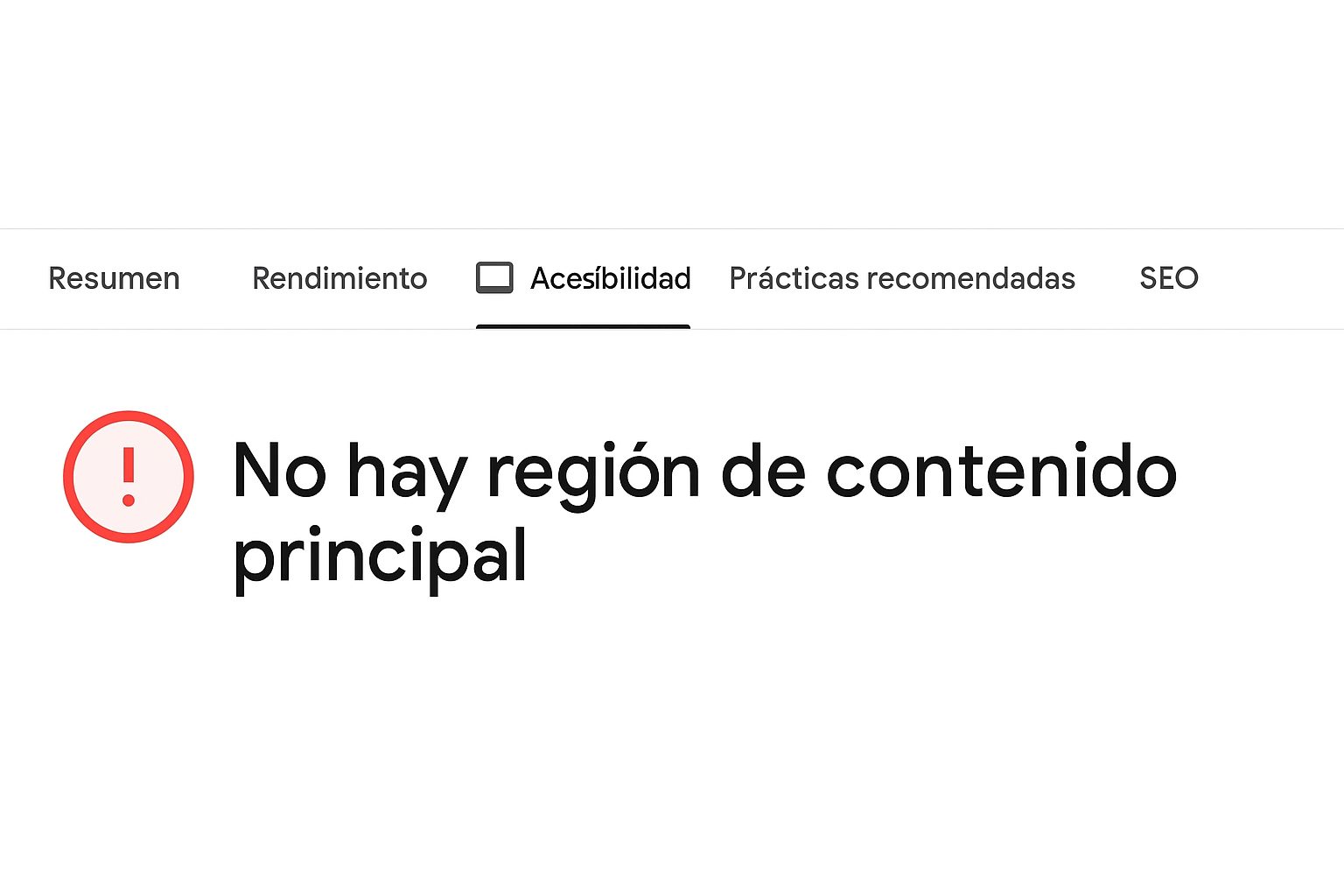 No hay región de contenido principal pagespeed