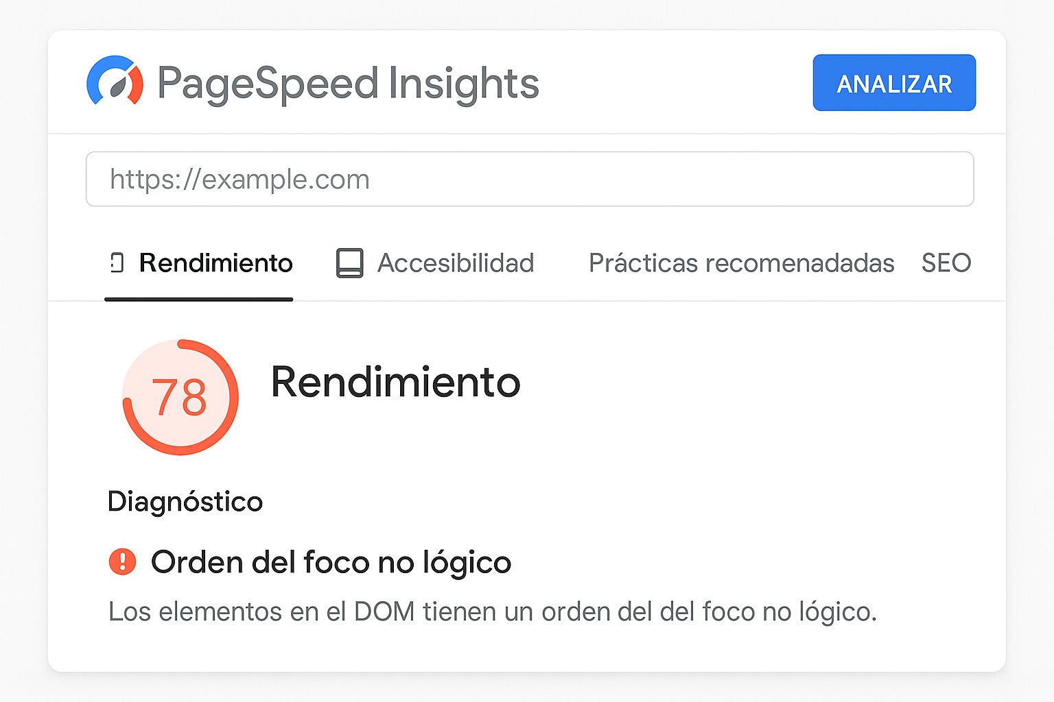 Orden del foco no lógico pagespeed