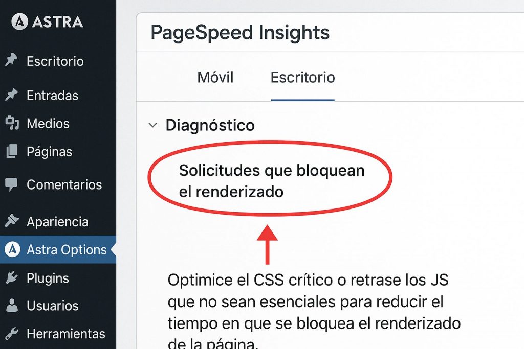 Solicitudes que bloquean el renderizado Pagespeed