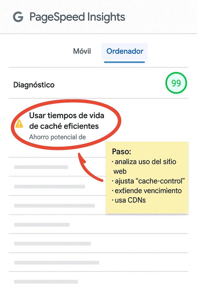 Usar tiempos de vida de caché eficientes pagespeed