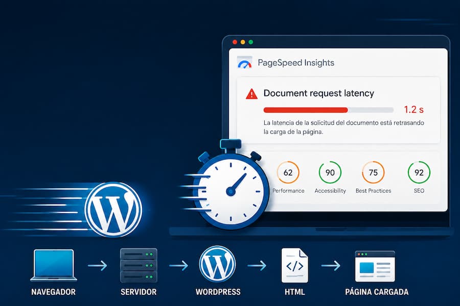 Document Request Latency en WordPress detectado por PageSpeed Insights