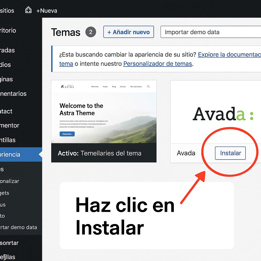 instalar avada paso dos