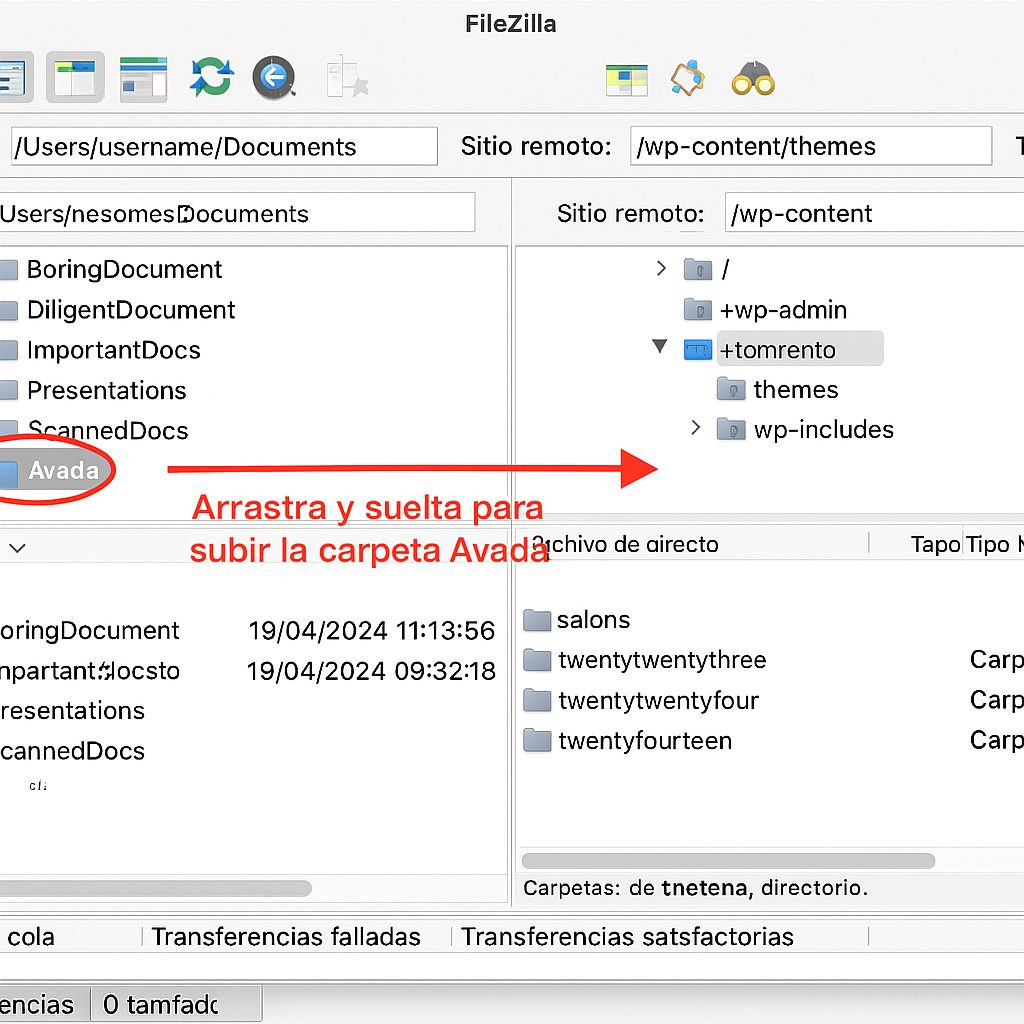 instalar avada por FTP paso dos