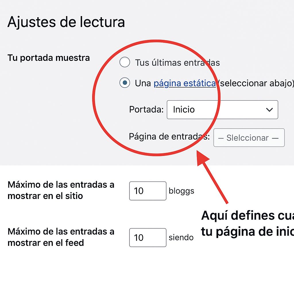 paso 1 definir pagina de inicio en wordpress