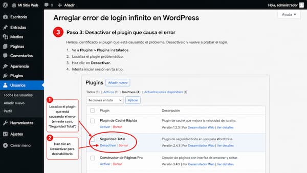 paso tres desactivar plugin